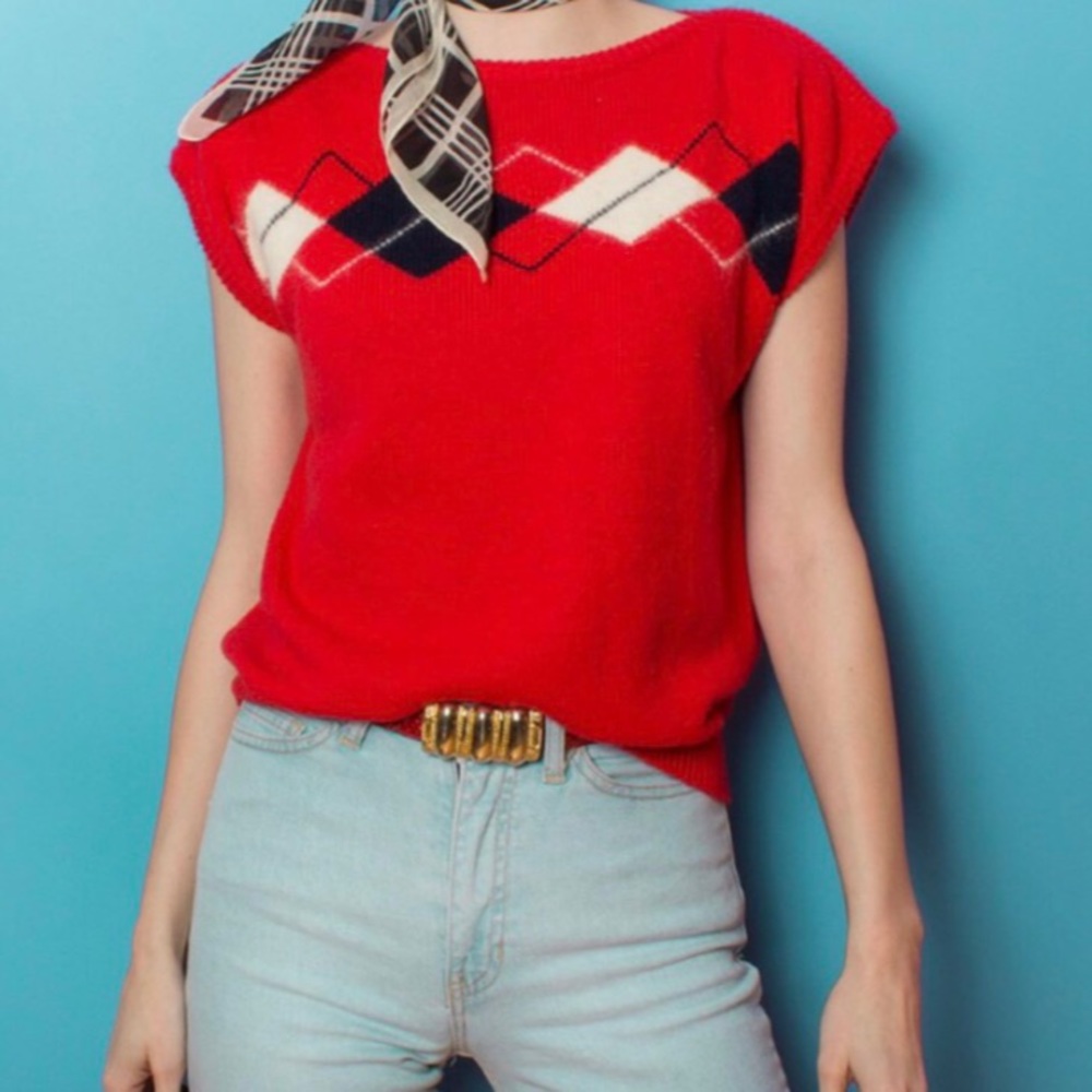 argyle short sleeve sweater